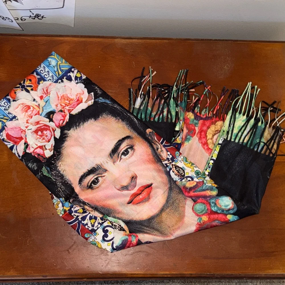 Frida Portrait Multicolor Decorative Tapestry/ scarf- Vibrant Floral Design
